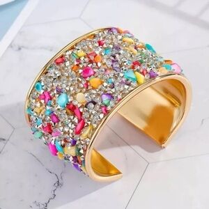 NEW Boho Colorful Stone Rhinestone Inlaid Cuff Bangle Bracelet